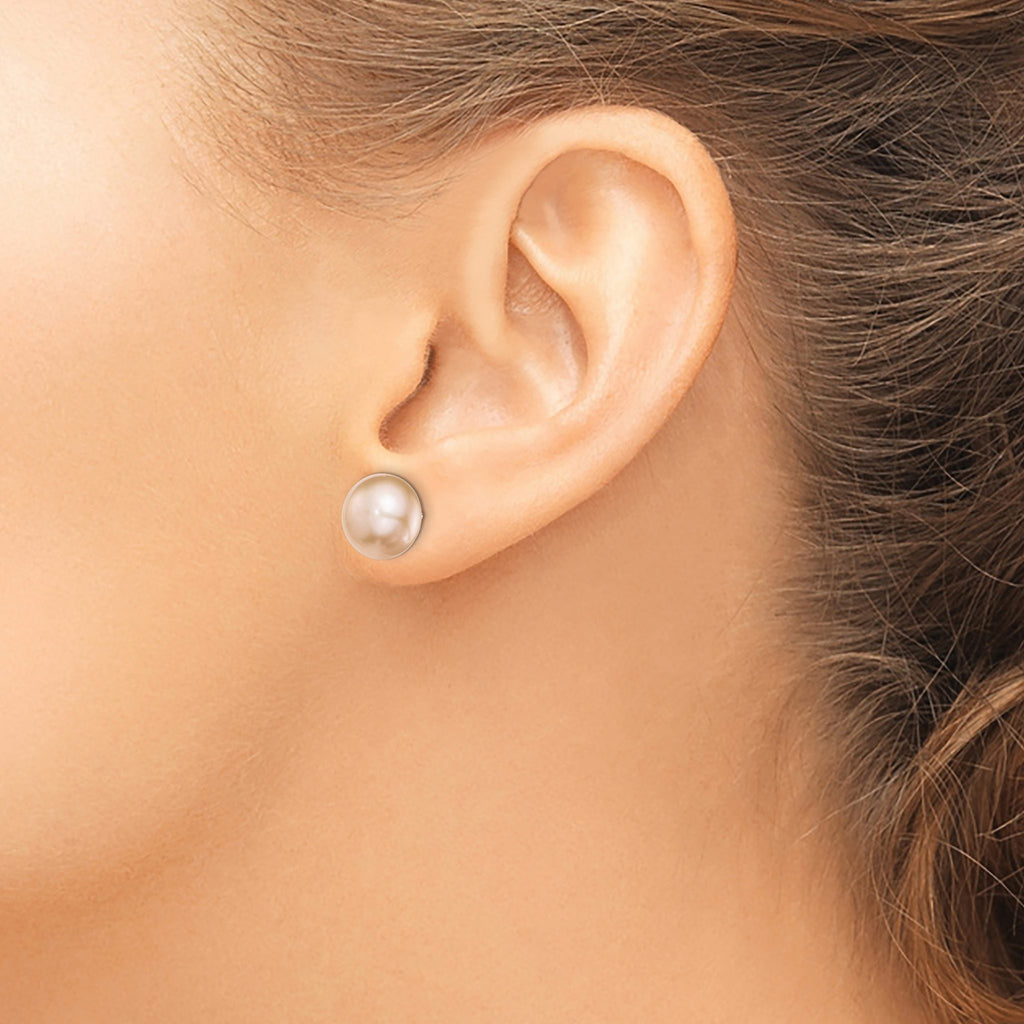 Sterling Silver Rh-plated 10-11mm Pink FW Cultured Button Pearl Earrings - Sophia Jewelers