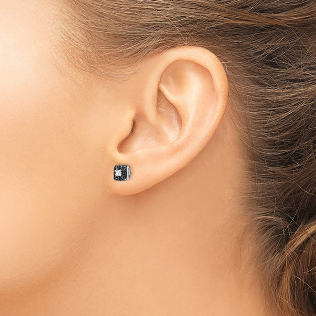 Black & Square White Diamond Stud Earrings in Sterling Silver (0.13 ct. tw.) - Sophia Jewelers