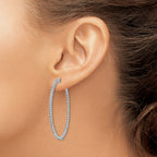 Stone Round Cubic Zirconia Out Hoop Earrings in Sterling Silver, 49x50mm Hinged - Sophia Jewelers