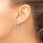 Sterling Silver Rhodium-Plated 50 Stone 1.7mm Cubic Zirconia in and Out Round Hinged Hoop Earrings, 22.4mm - Sophia Jewelers