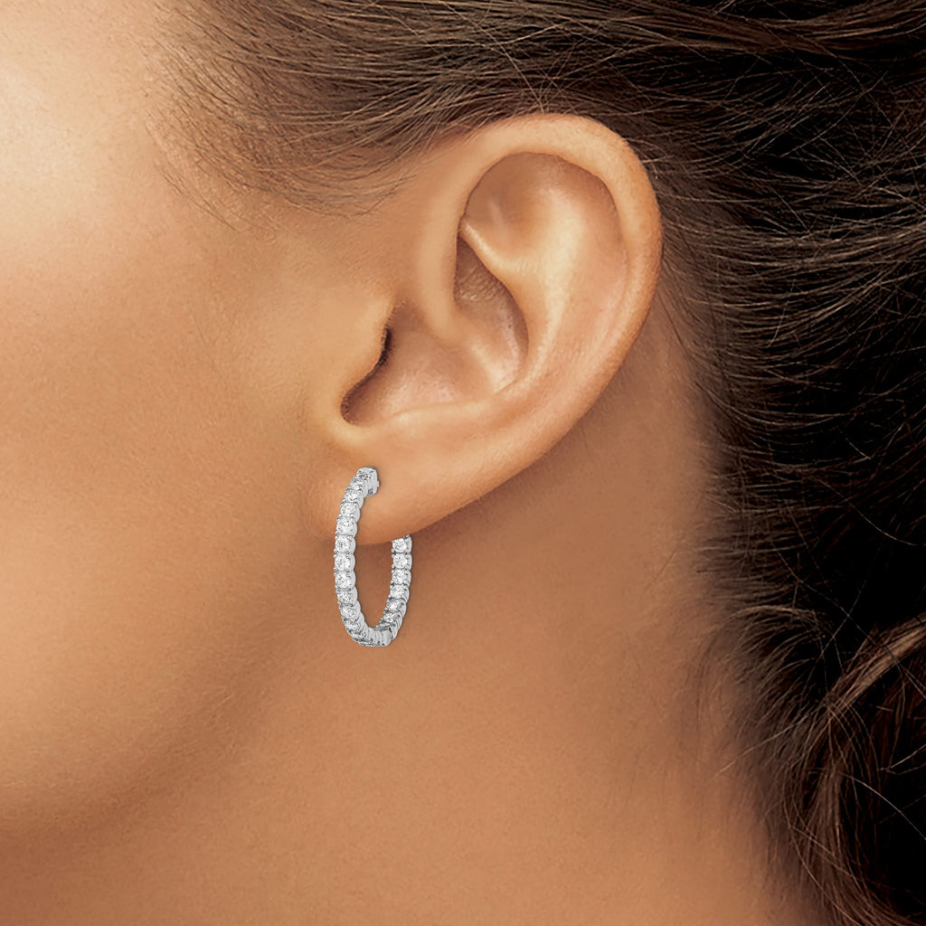 Sterling Silver Rhodium-Plated 44 Stone 2.1mm Cubic Zirconia in and Out Round Hinged Hoop Earrings - Sophia Jewelers