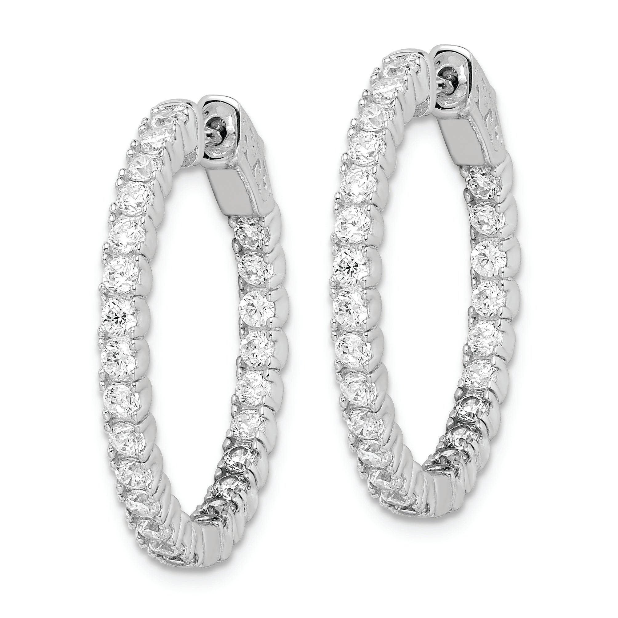 Sterling Shimmer Sterling Silver Rhodium-plated 50 Stone 2.1mm CZ In and Out Round Hinged Hoop Earrings Secondary image