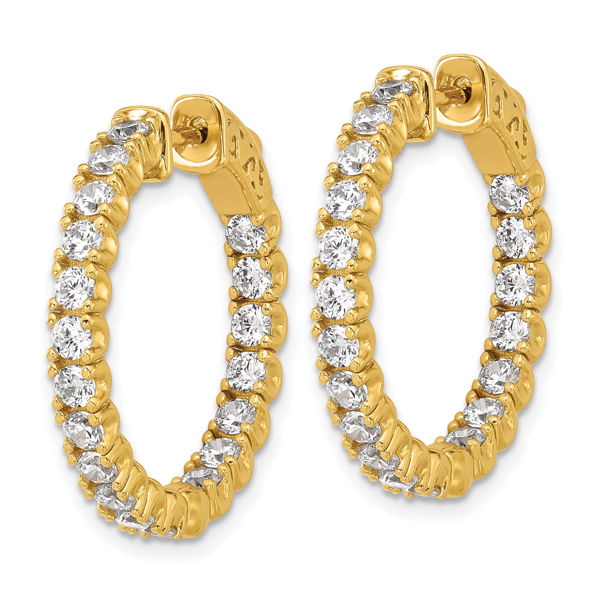 Sterling Shimmer Sterling Silver Gold-tone Flash Gold-plated 2.5mm CZ 38 Stone In and Out Hinged Hoop Earrings Secondary image