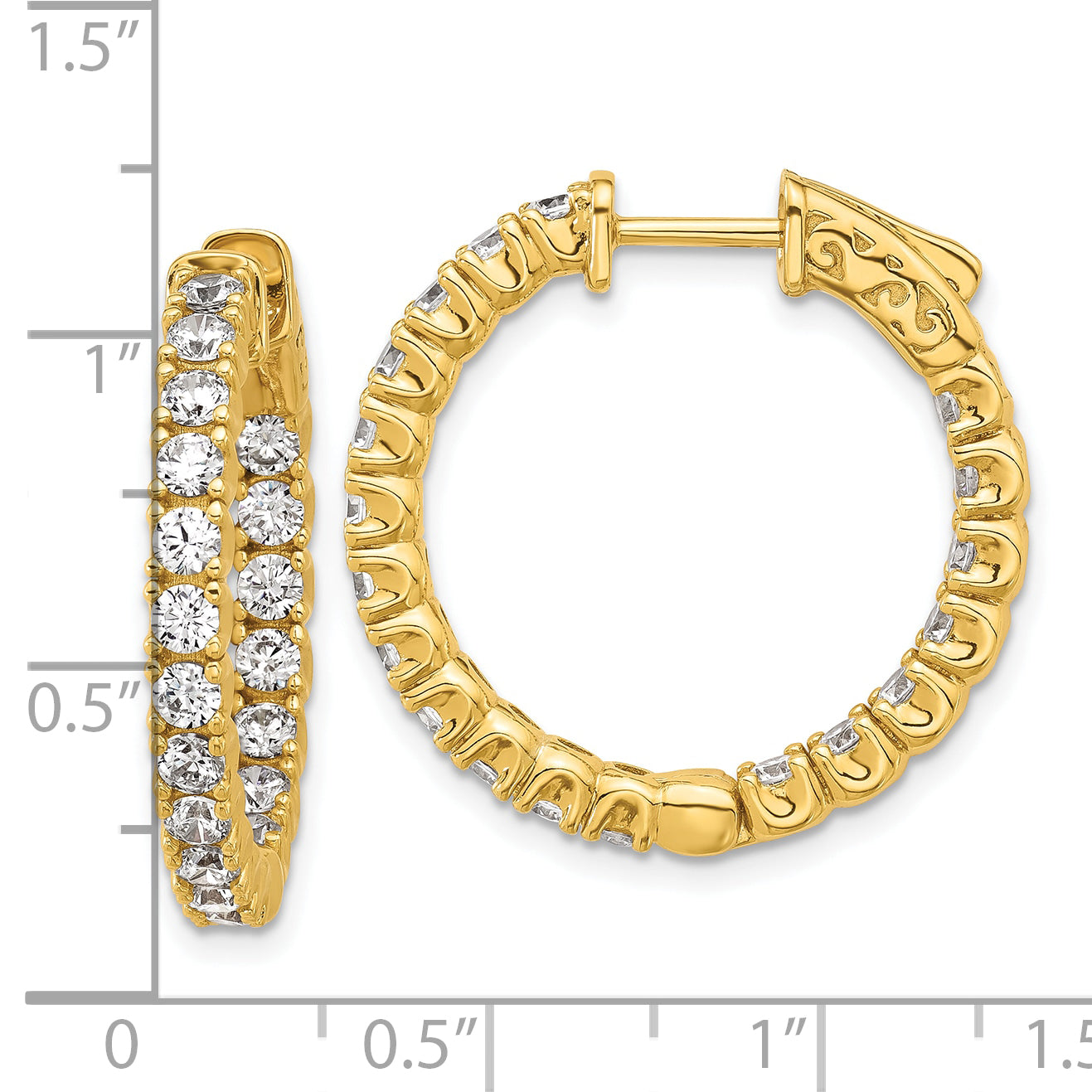 Sterling Shimmer Sterling Silver Gold-tone Flash Gold-plated 2.5mm CZ 38 Stone In and Out Hinged Hoop Earrings