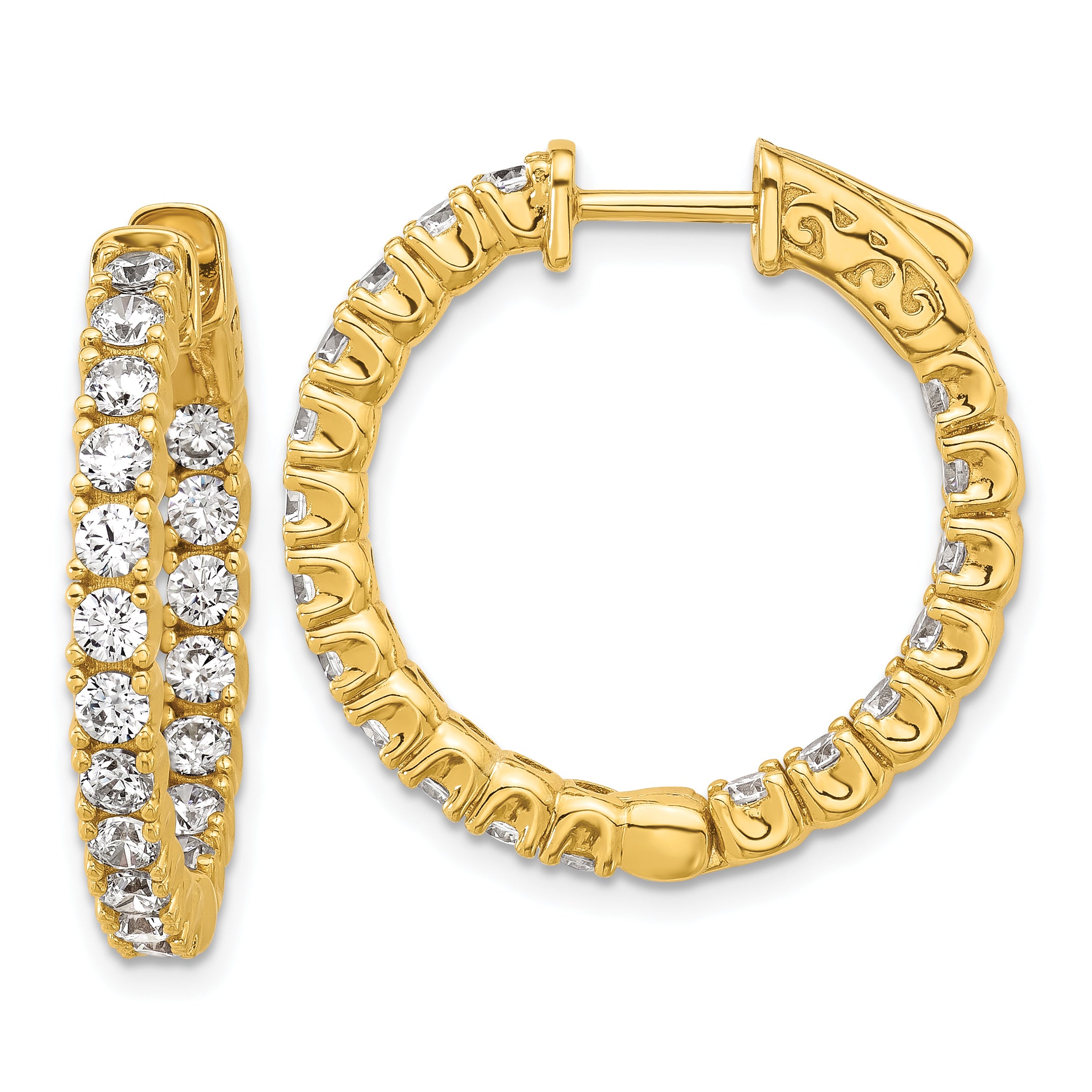 Sterling Shimmer Sterling Silver Gold-tone Flash Gold-plated 2.5mm CZ 38 Stone In and Out Hinged Hoop Earrings Main image