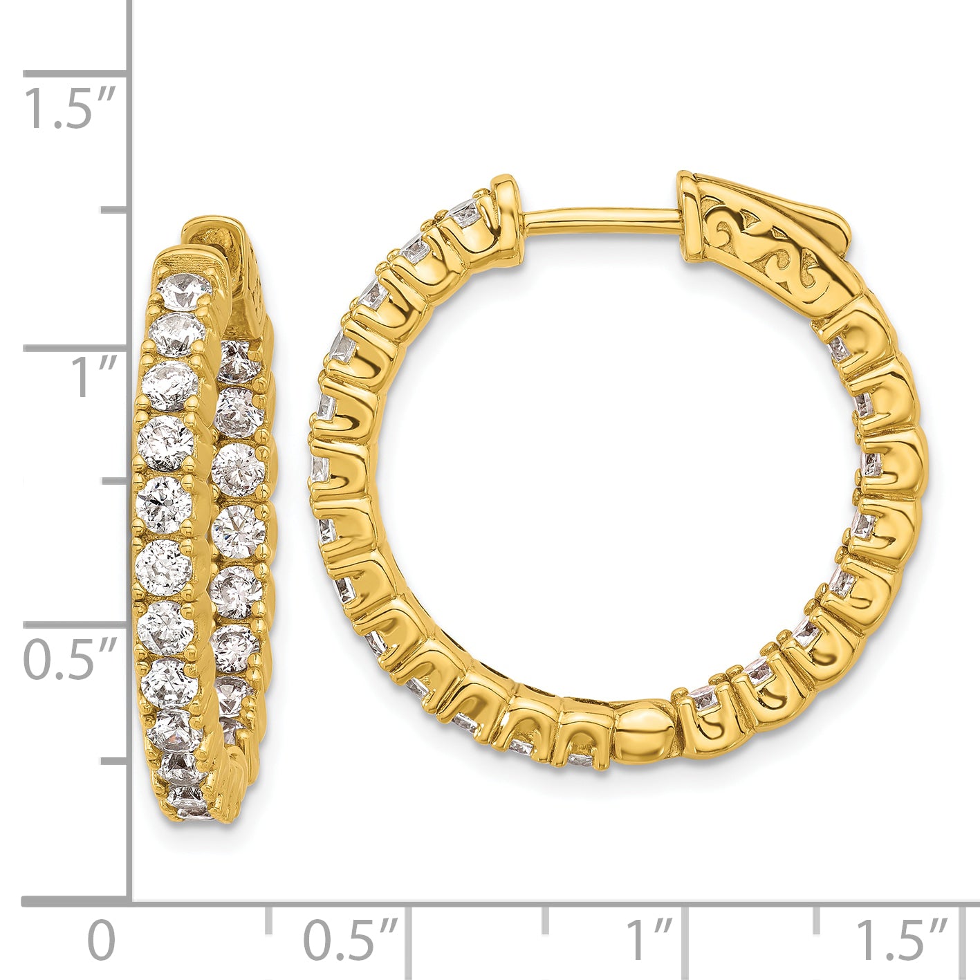 Sterling Shimmer Sterling Silver Gold-tone Flash Gold-plated 2.5mm CZ 42 Stone In and Out Hinged Hoop Earrings