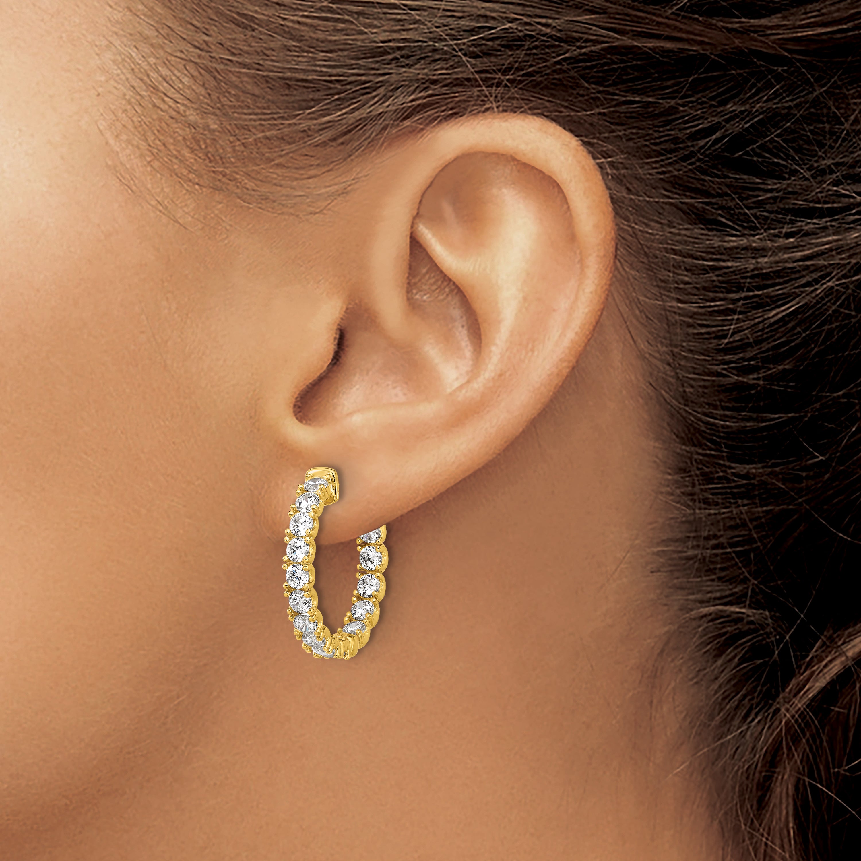 Sterling Shimmer Sterling Silver Gold-tone Flash Gold-plated 3mm CZ 30 Stone In and Out Hinged Hoop Earrings
