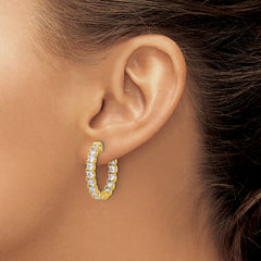 Sterling Shimmer Sterling Silver Gold-tone Flash Gold-plated 3mm CZ 30 Stone In and Out Hinged Hoop Earrings