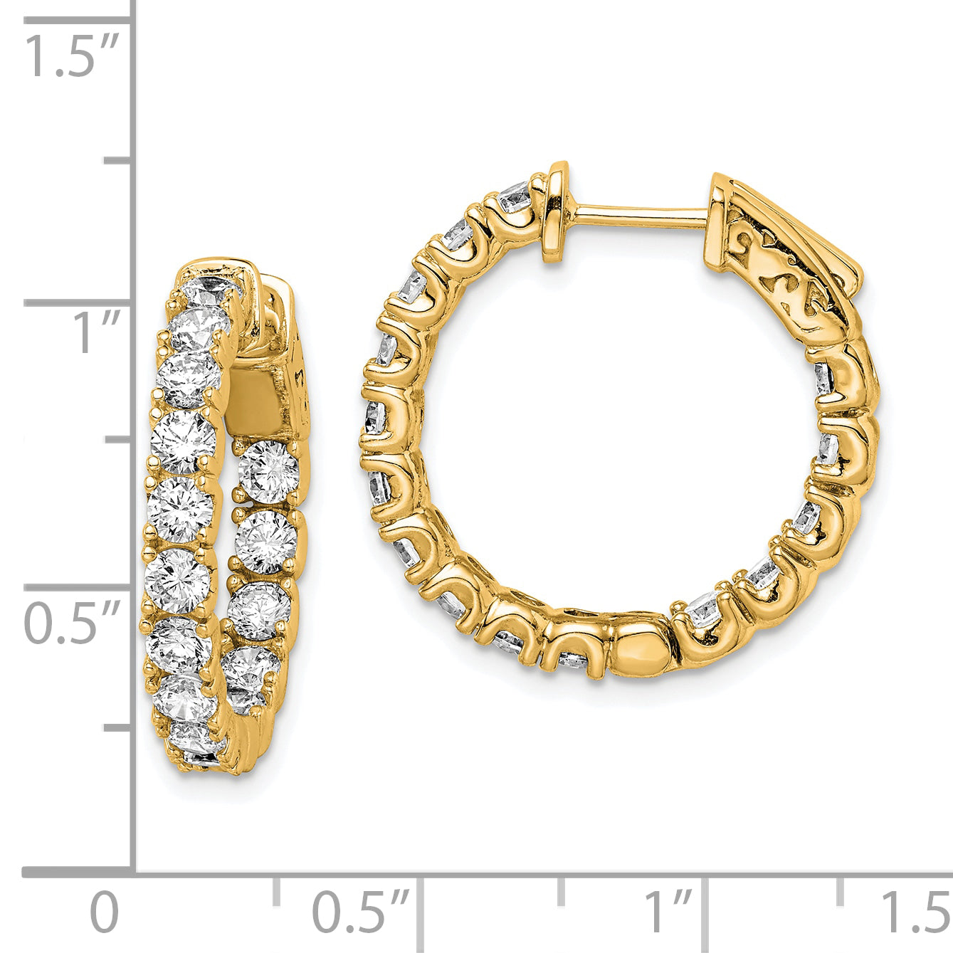 Sterling Shimmer Sterling Silver Gold-tone Flash Gold-plated 3mm CZ 30 Stone In and Out Hinged Hoop Earrings