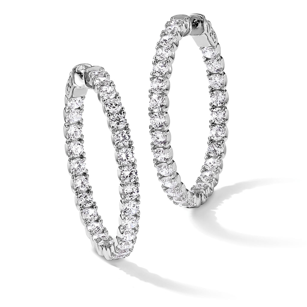 52-Stone Round Cubic Zirconia Out Hoop Earrings in Sterling Silver, 33mm Hinged - Sophia Jewelers