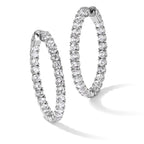52-Stone Round Cubic Zirconia Out Hoop Earrings in Sterling Silver, 33mm Hinged - Sophia Jewelers