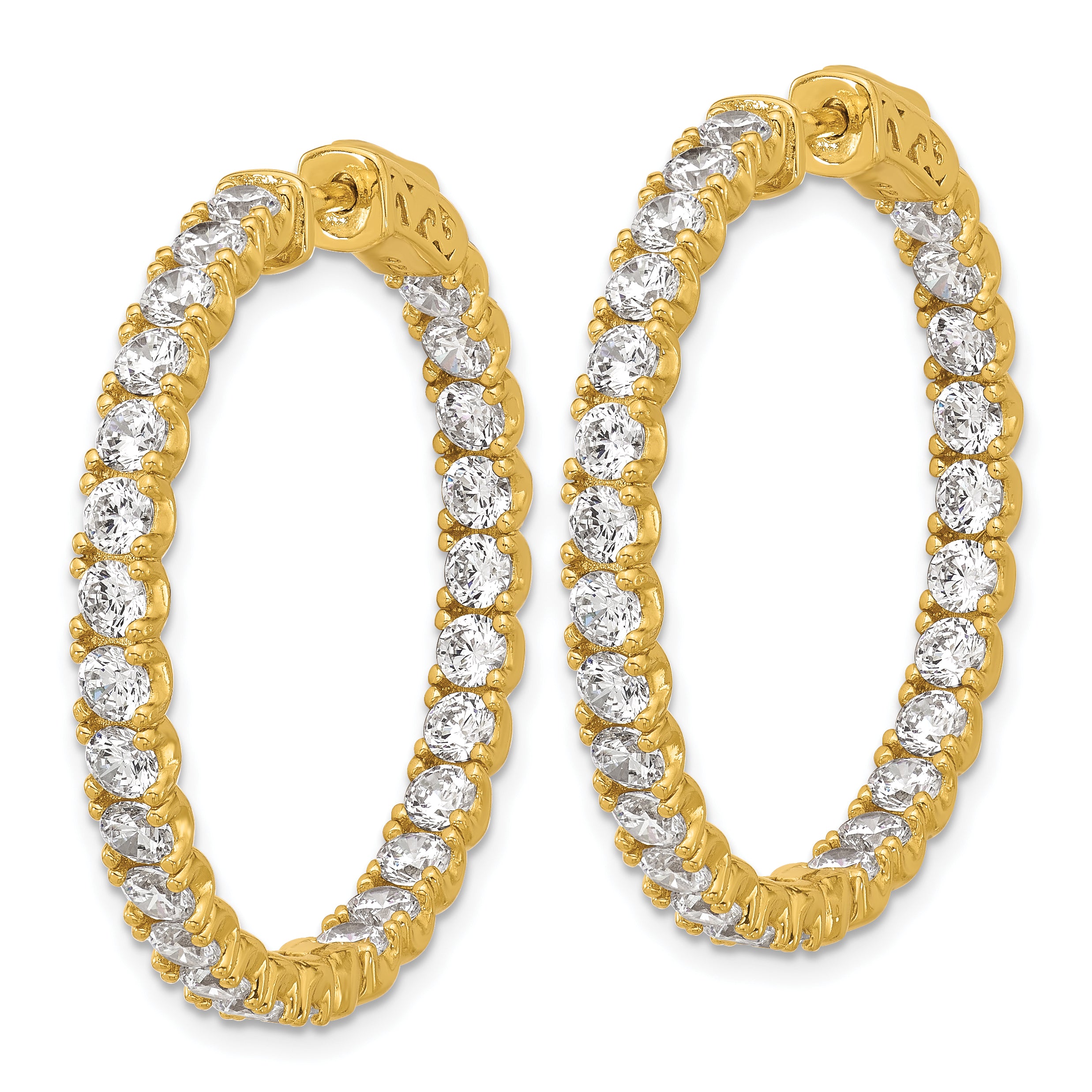 Sterling Shimmer Sterling Silver Gold-tone Flash Gold-plated 3mm CZ 52 Stone In and Out Hinged Hoop Earrings