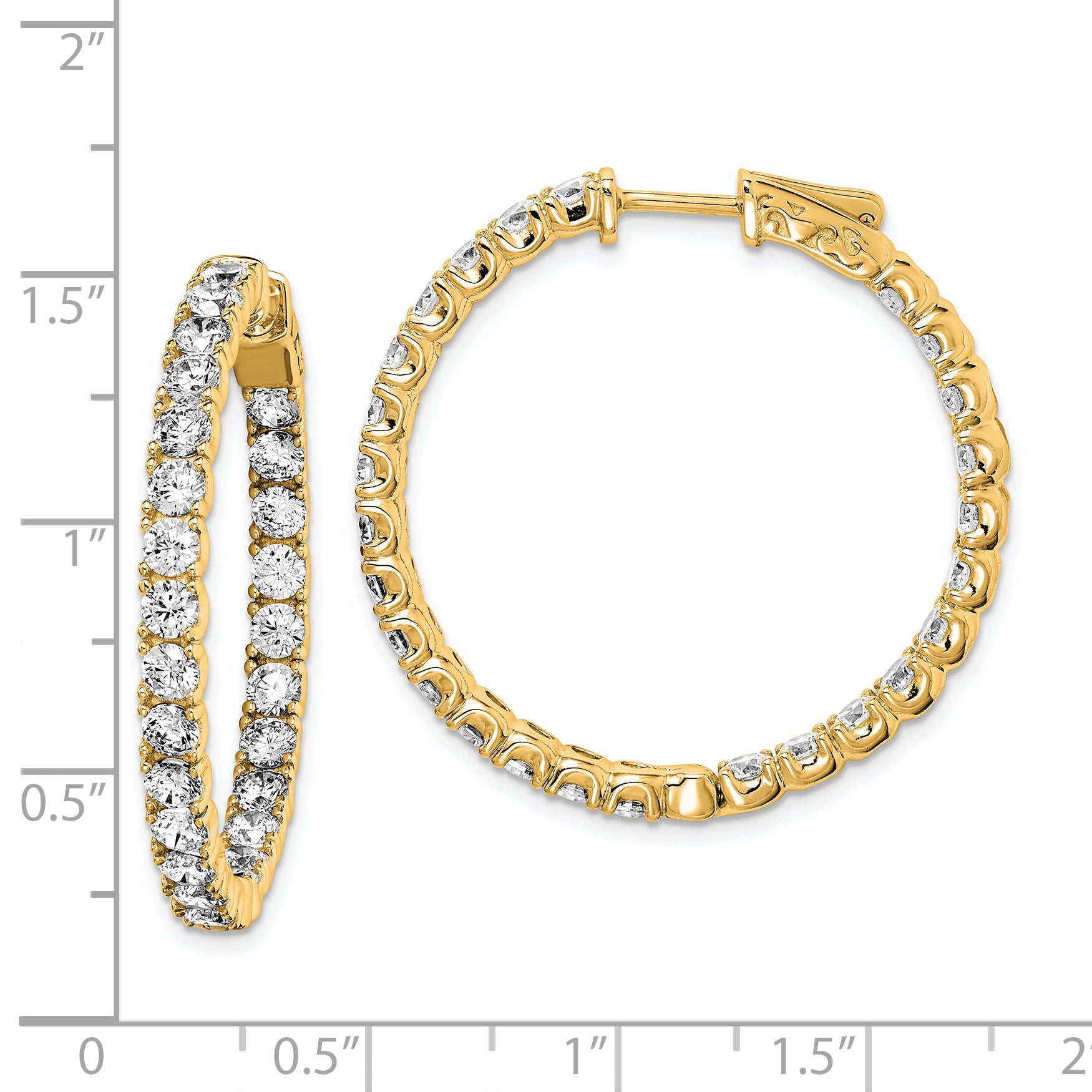 Sterling Shimmer Sterling Silver Gold-tone Flash Gold-plated 3mm CZ 52 Stone In and Out Hinged Hoop Earrings