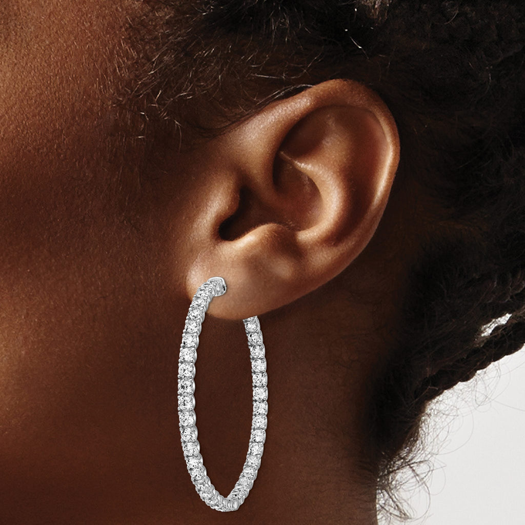 Four-Prong Round Cubic Zirconia Out Hoop Earrings in Sterling Silver, 48x50mm - Sophia Jewelers