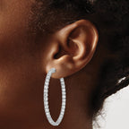 Four-Prong Round Cubic Zirconia Out Hoop Earrings in Sterling Silver, 48x50mm - Sophia Jewelers