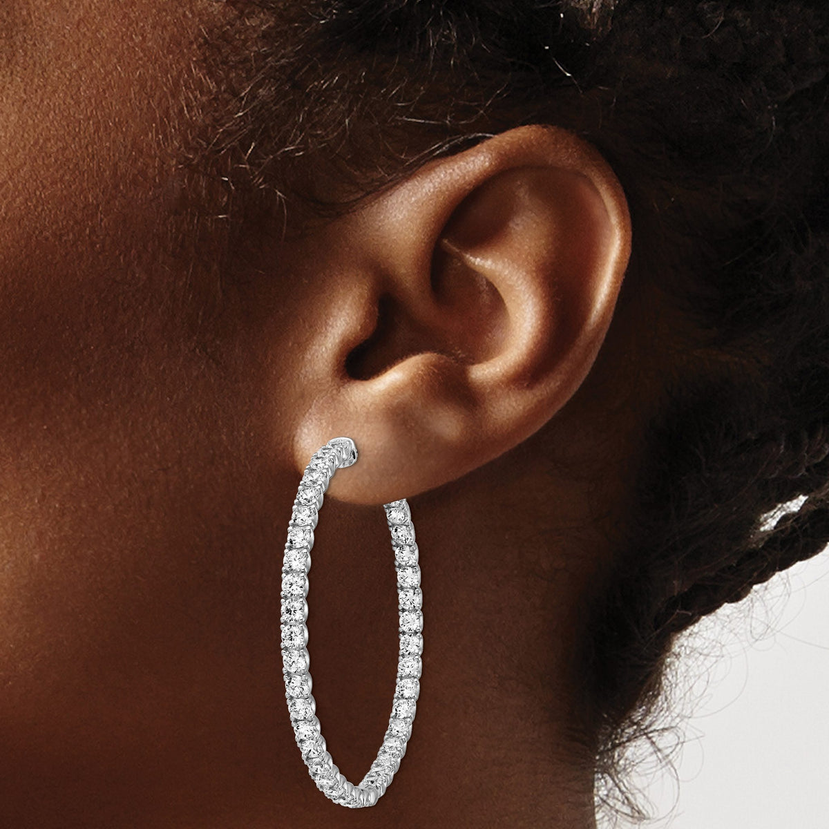 Four-Prong Round Cubic Zirconia Out Hoop Earrings in Sterling Silver, 48x50mm - Sophia Jewelers