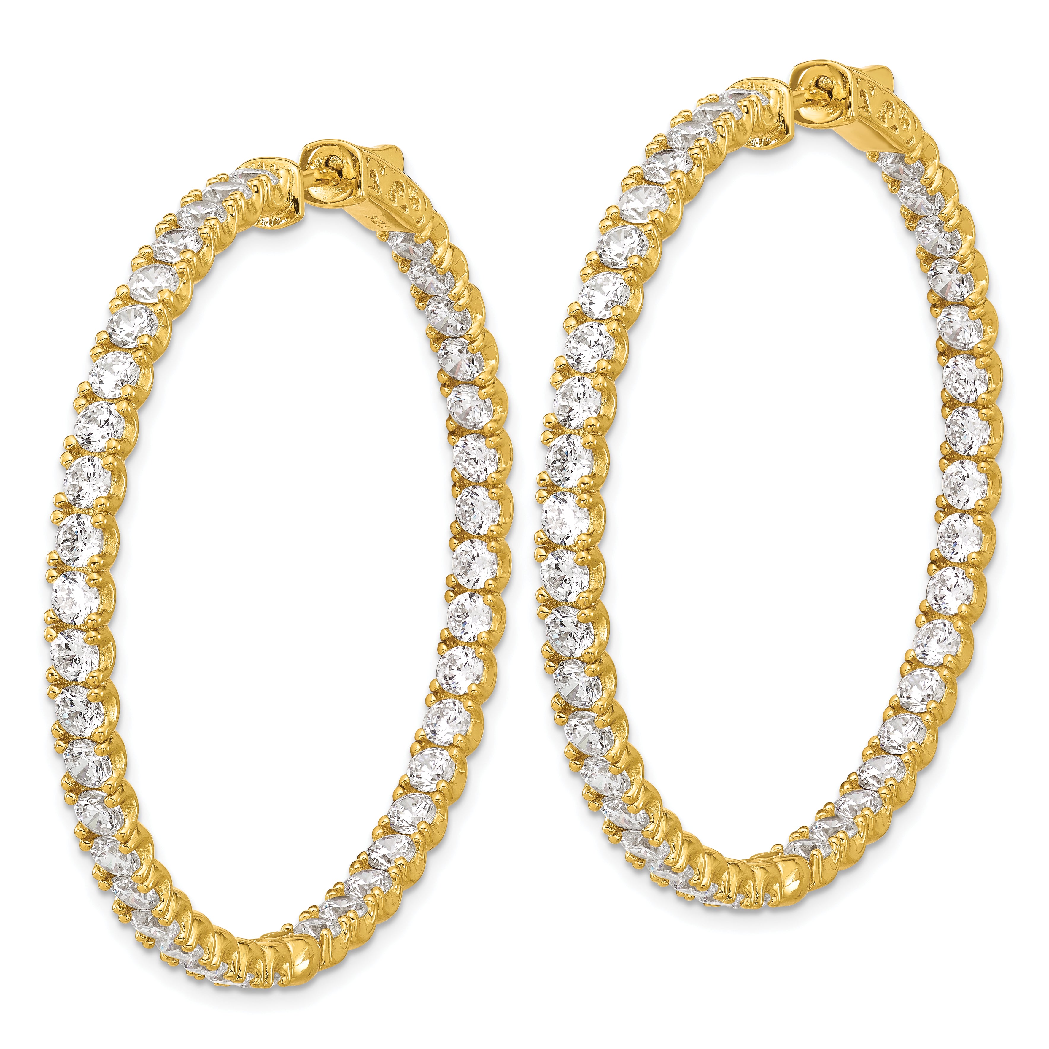 Sterling Shimmer Sterling Silver Gold-tone Flash Gold-plated 3mm CZ 78 Stone In and Out Hinged Hoop Earrings