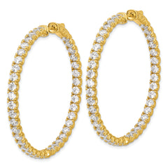 Sterling Shimmer Sterling Silver Gold-tone Flash Gold-plated 3mm CZ 78 Stone In and Out Hinged Hoop Earrings