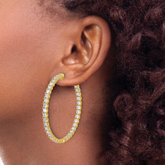 Sterling Shimmer Sterling Silver Gold-tone Flash Gold-plated 3mm CZ 78 Stone In and Out Hinged Hoop Earrings