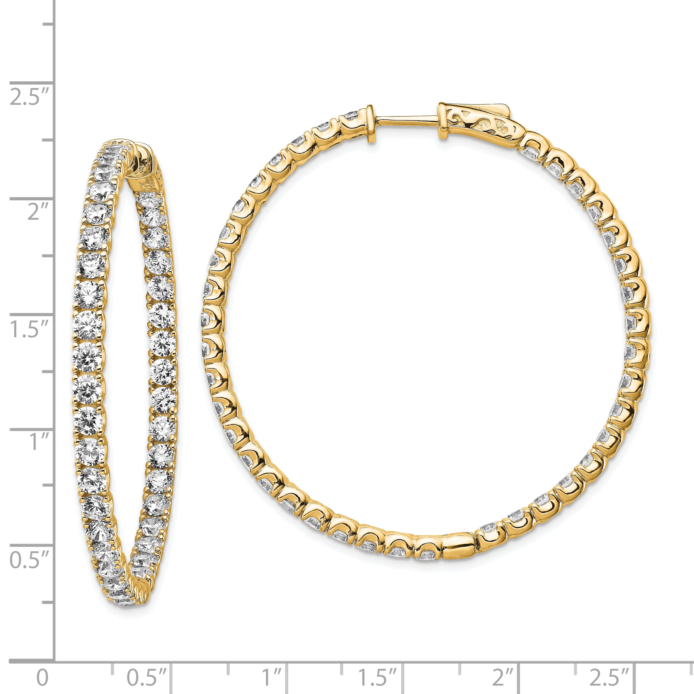 Sterling Shimmer Sterling Silver Gold-tone Flash Gold-plated 3mm CZ 78 Stone In and Out Hinged Hoop Earrings