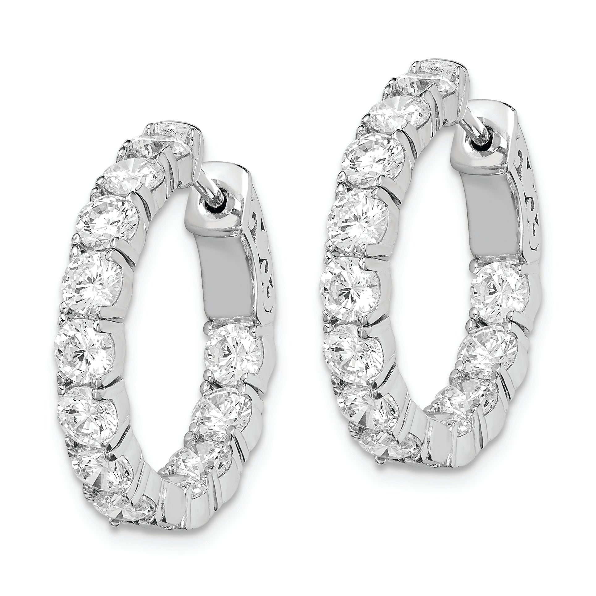 Sterling Shimmer Sterling Silver Rhodium-plated 24 Stone 3.5mm CZ In and Out Round Hinged Hoop Earrings Secondary image