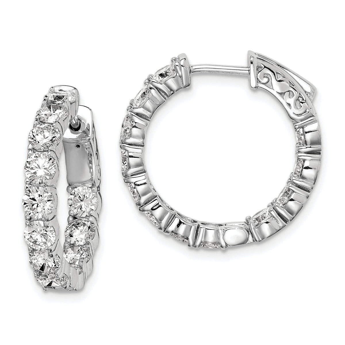 24-Stone Round Cubic Zirconia Out Hoop Earrings in Sterling Silver, 22mm Hinged - Sophia Jewelers Main image