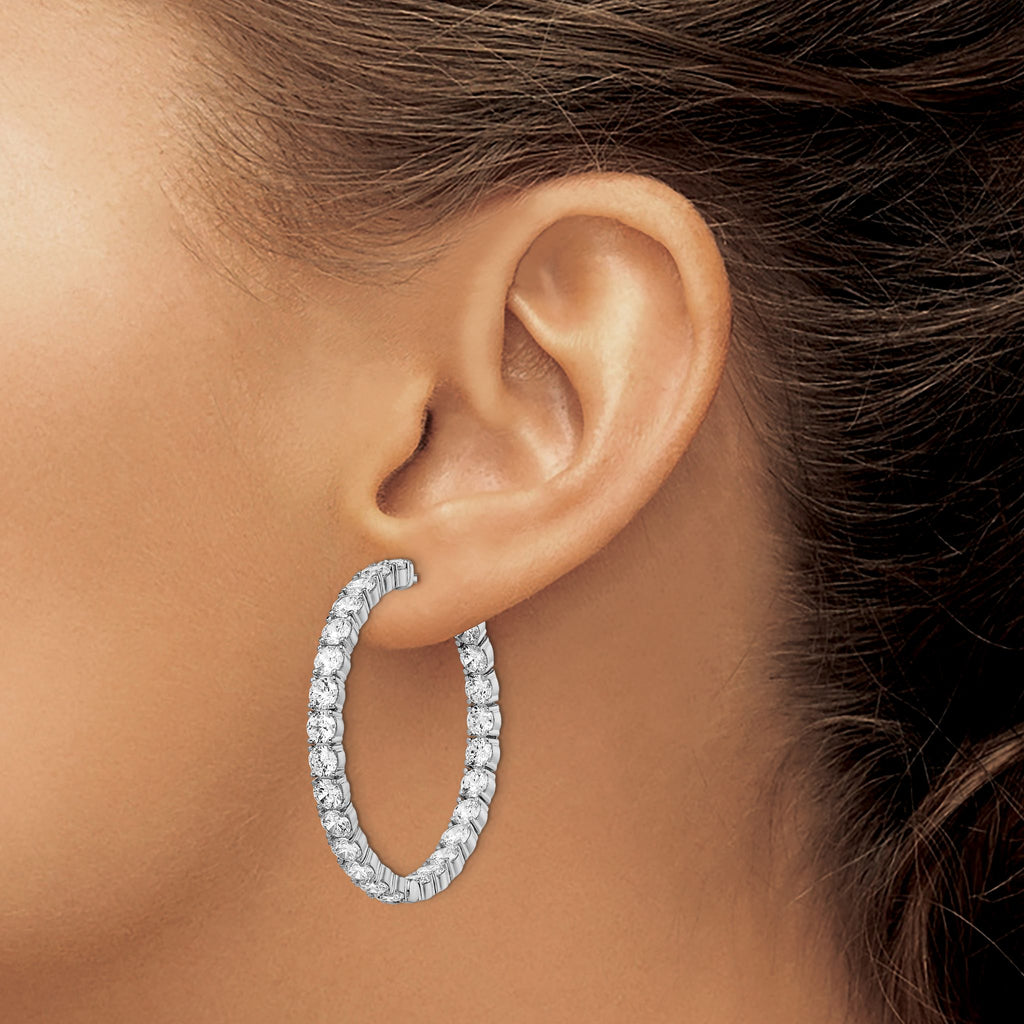 Sterling Silver Rhodium-Plated 52 Stone 3.5mm Cubic Zirconia in and Out Round Hinged Hoop Earrings, 38mm - Sophia Jewelers