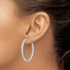 Sterling Silver Rhodium-Plated 52 Stone 3.5mm Cubic Zirconia in and Out Round Hinged Hoop Earrings, 38mm - Sophia Jewelers
