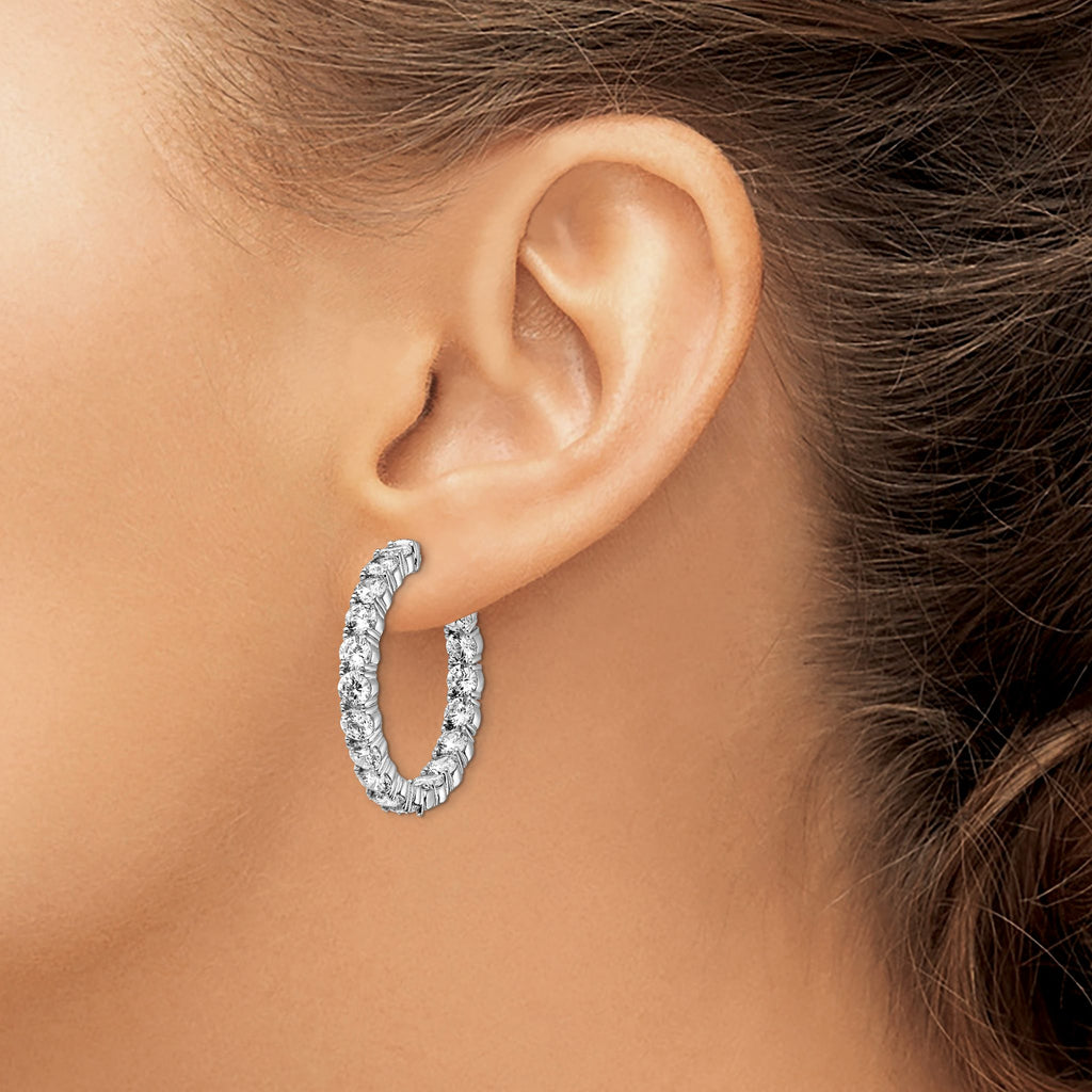 Four-Prong 36-Stone Round Cubic Zirconia Out Hoop Earrings in Sterling Silver - Sophia Jewelers