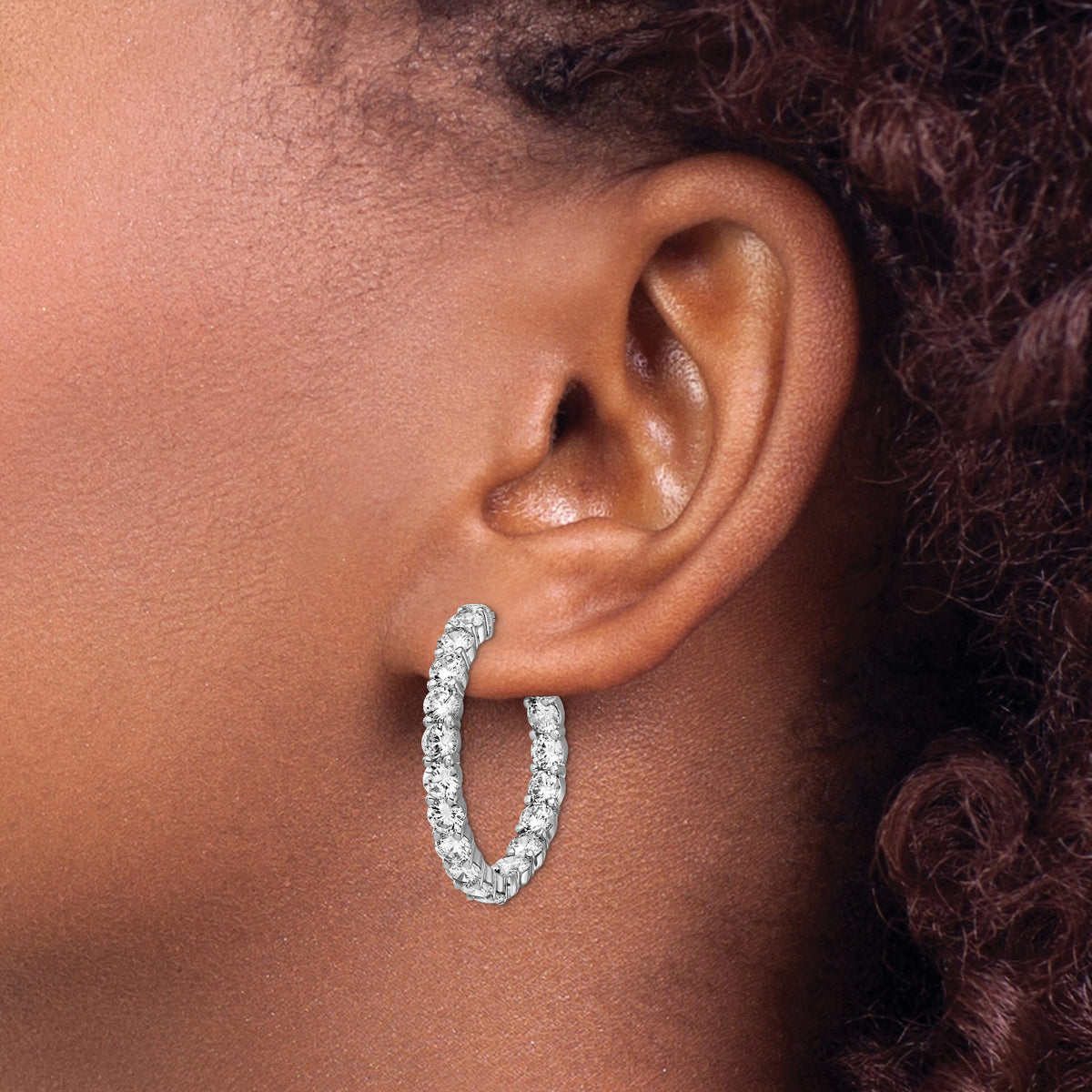 Shared-Prong 36-Stone Round Cubic Zirconia Out Hoop Earrings in Sterling Silver - Sophia Jewelers
