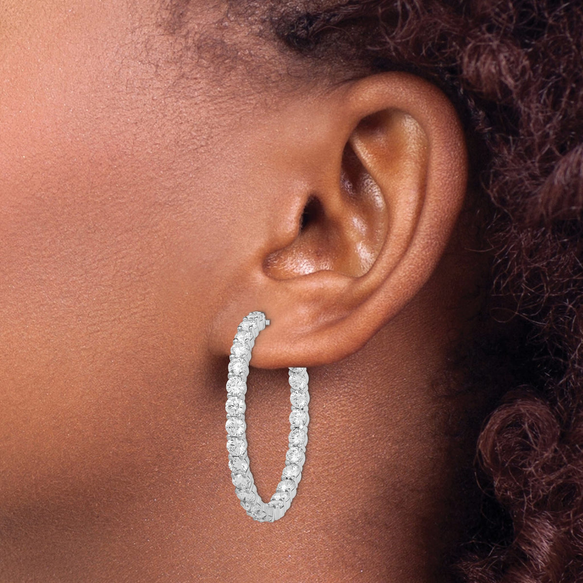 Shared-Prong Round Cubic Zirconia Out Hoop Earrings in Sterling Silver, 38mm - Sophia Jewelers