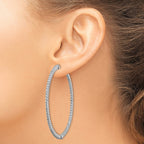 Stone Round Cubic Zirconia Out Hoop Earrings in Sterling Silver, 52mm Hinged - Sophia Jewelers
