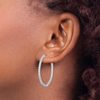 78-Stone Round Cubic Zirconia Out Hoop Earrings in Sterling Silver, 38mm Hinged - Sophia Jewelers