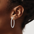 70-Stone Round Cubic Zirconia Out Hoop Earrings in Sterling Silver, 36mm Hinged - Sophia Jewelers