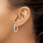 Sterling Silver Rhodium-Plated 40 Stone 2.5mm Cubic Zirconia in and Out Round Hinged Hoop Earrings - Sophia Jewelers