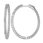 Sterling Silver Rhodium-Plated 84 Stone 2.3mm Cubic Zirconia in and Out Oval Hinged Hoop Earrings