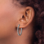 Sterling Shimmer Black Rhodium-plated 42 Stone 2.5mm CZ In and Out Oval Hinged Hoop Earrings - Sophia Jewelers