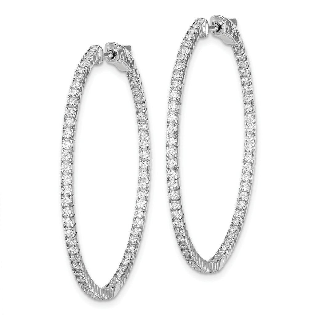 Sterling Silver Rhodium-Plated 122 Stone 1.3mm Cubic Zirconia in and Out Round Hinged Hoop Earrings - Sophia Jewelers