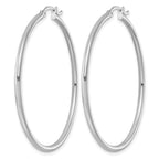 Sterling Silver Rhodium-Plated 2mm Round Hoop Earrings, 47mm - Sophia Jewelers