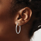 Sterling Silver Rhodium-Plated Diamond-Cut 2x25mm Hoop Earrings - Sophia Jewelers
