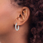 Sterling Silver Rhodium-plated D/C 3x20mm Hoop Earrings - Sophia Jewelers