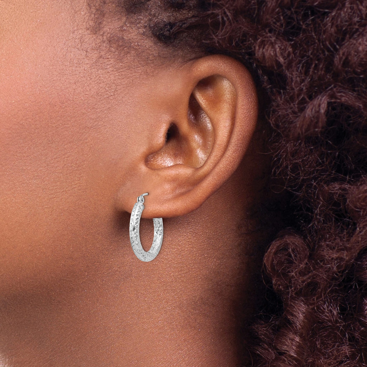 Sterling Silver Rhodium-plated D/C 3x20mm Hoop Earrings - Sophia Jewelers