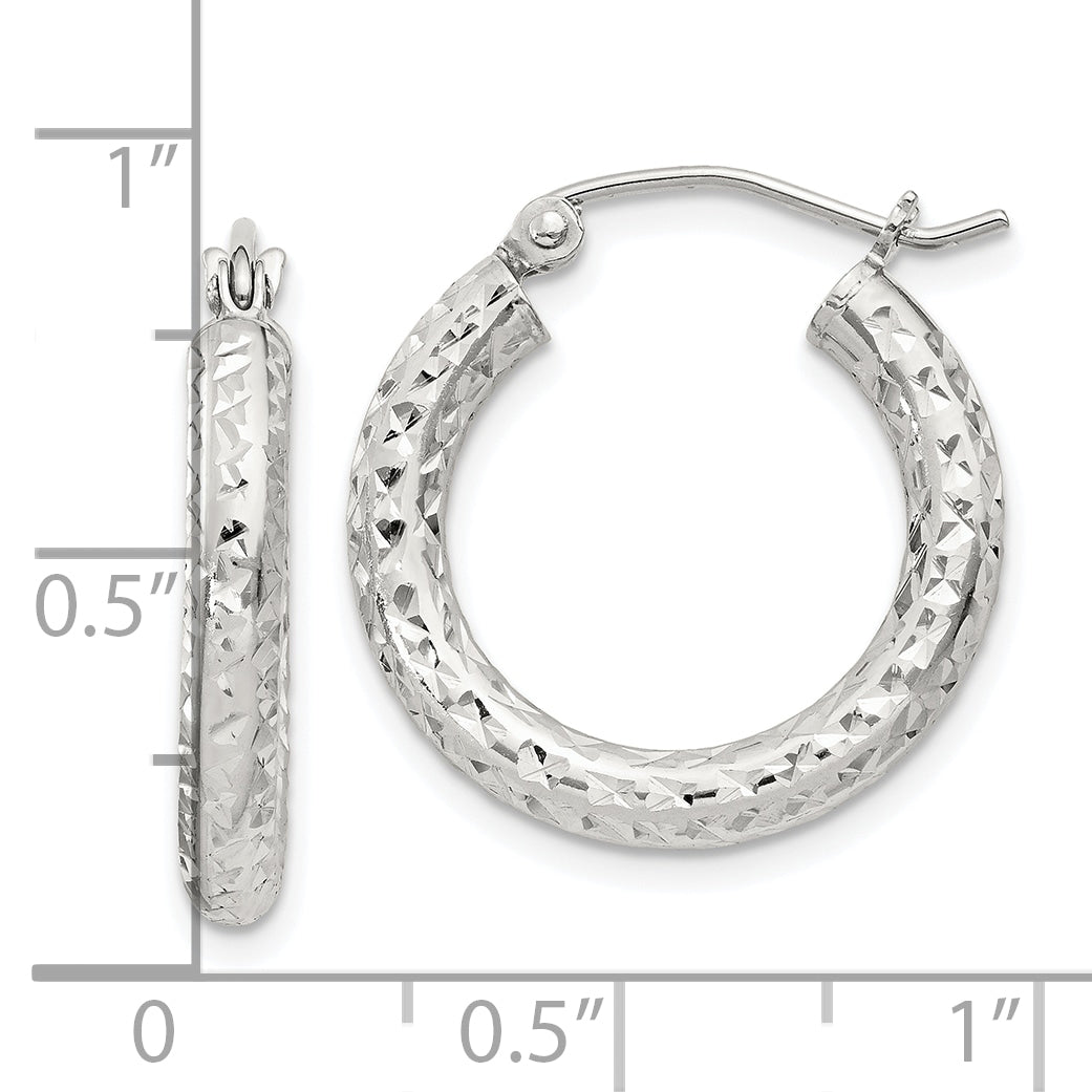 Sterling Silver D/C 3x20mm Hoop Earrings