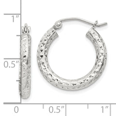 Sterling Silver D/C 3x20mm Hoop Earrings