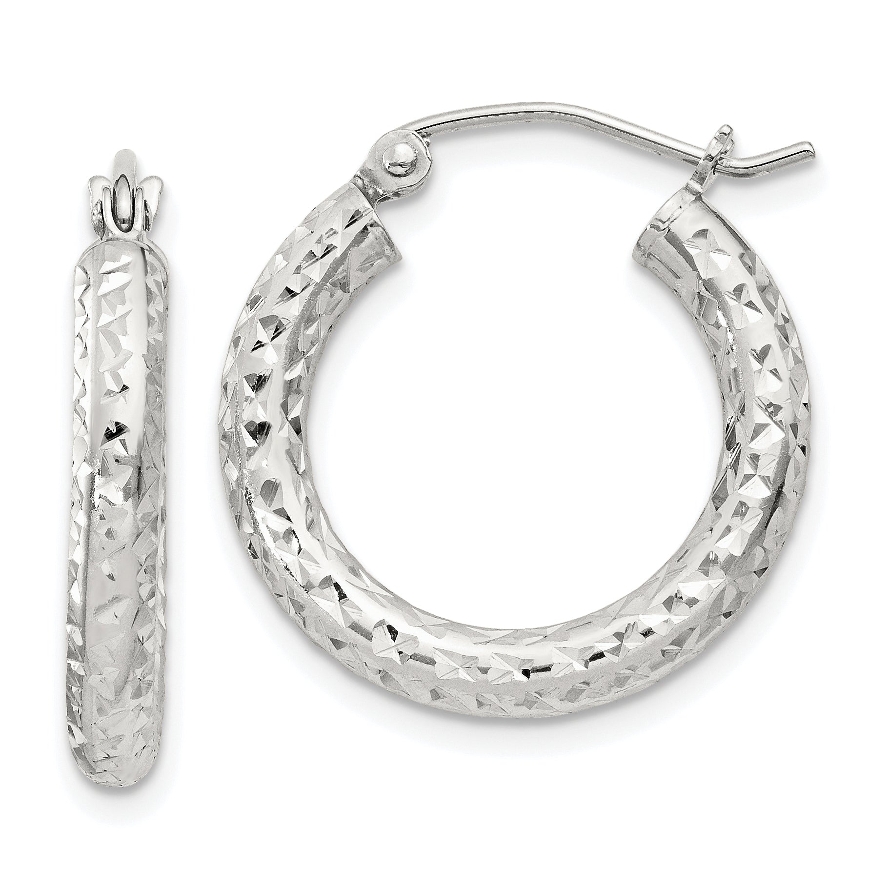 Sterling Silver D/C 3x20mm Hoop Earrings Main image