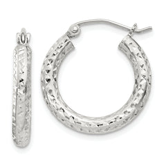 Sterling Silver D/C 3x20mm Hoop Earrings