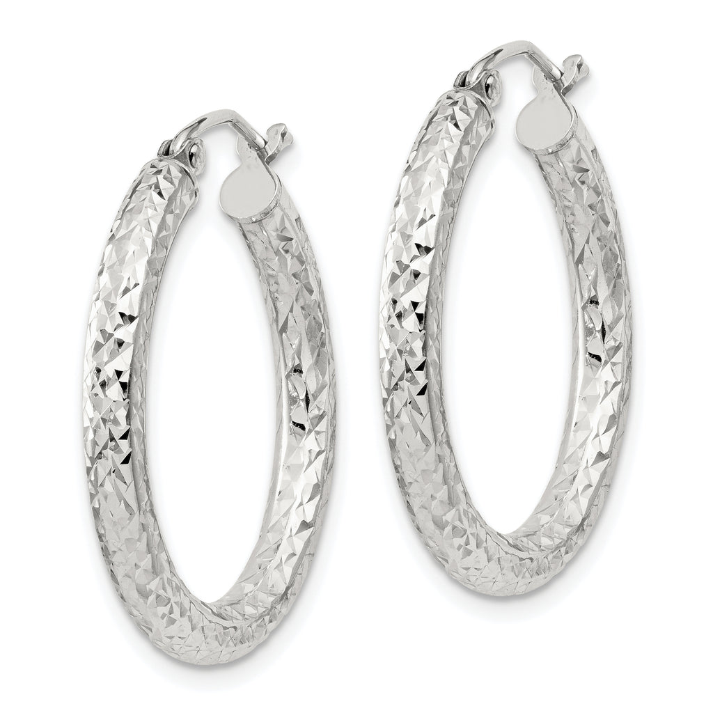 Sterling Silver Diamond-Cut 3x25mm Hoop Earrings