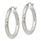 Sterling Silver Diamond-Cut 3x25mm Hoop Earrings
