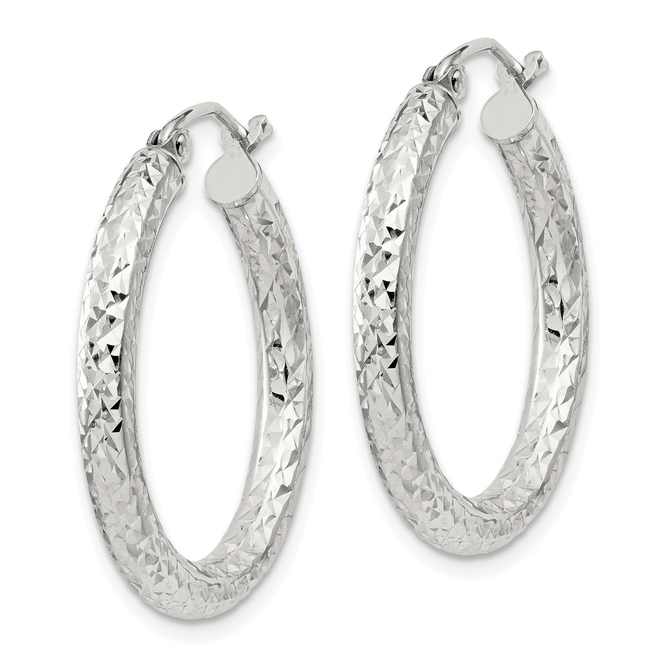Sterling Silver Diamond-Cut 3x25mm Hoop Earrings