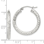 Sterling Silver Diamond-Cut 3x25mm Hoop Earrings
